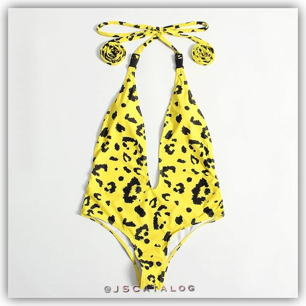 NEW Yellow & Black One Piece Backless Bathing Suit - Size XXL